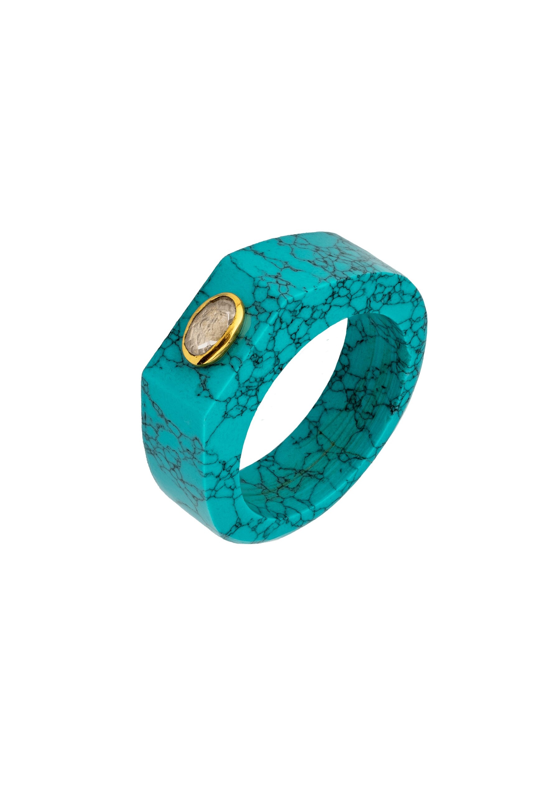 Anillo bañado en oro con turquesa estilo minimalista - Lavani Jewels - Azul Turquesa Azul Turquesa-1