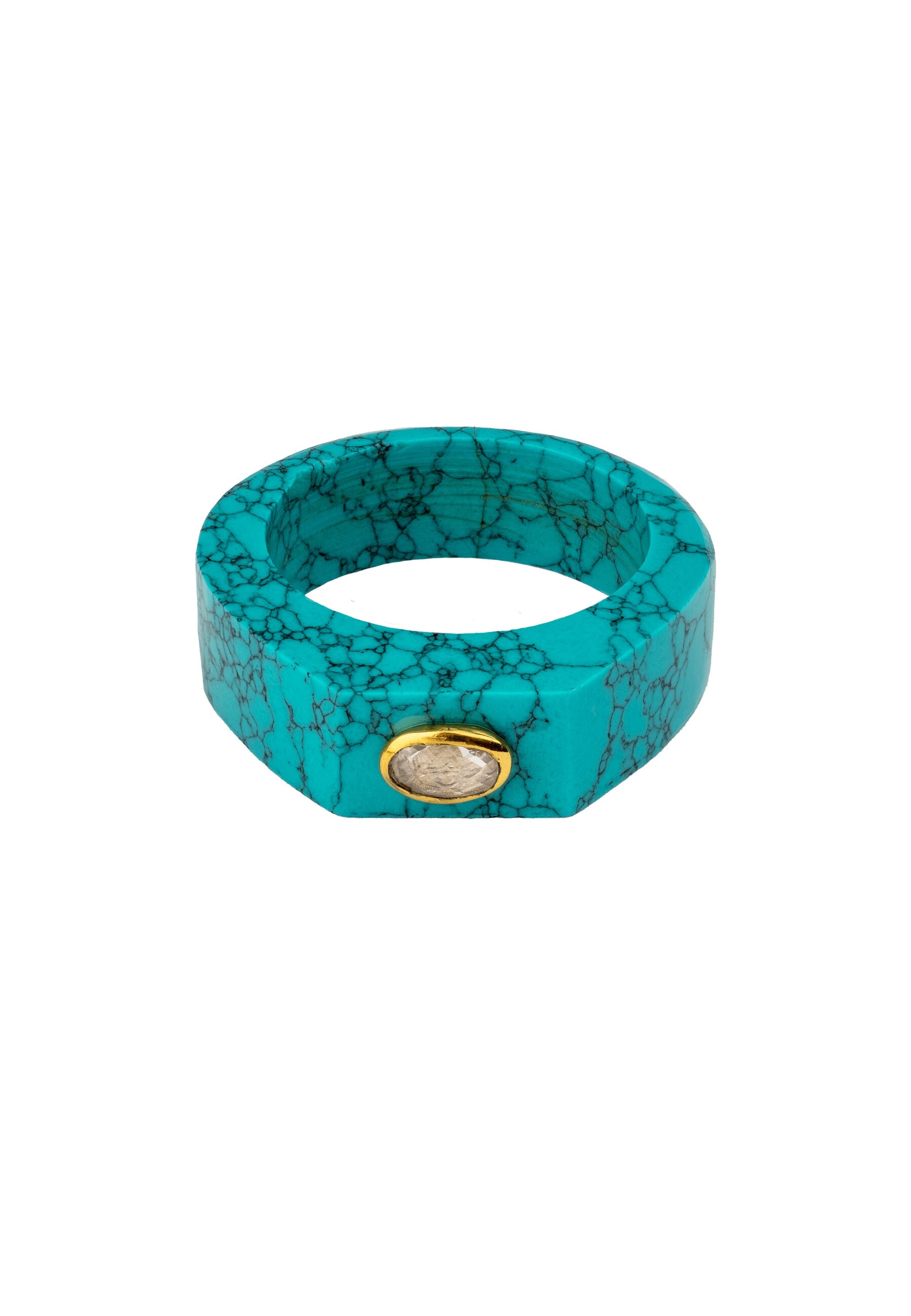 Anillo bañado en oro con turquesa estilo minimalista - Lavani Jewels - Azul Turquesa Azul Turquesa-3