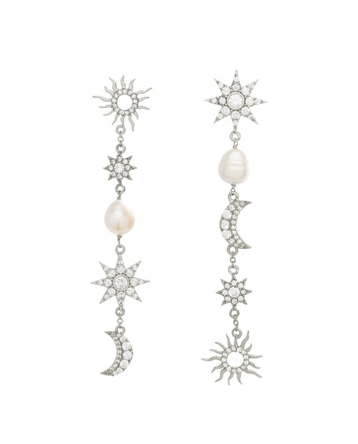 Imagen 0 de Pendientes Plata Le Tarot con luna y estrellas con perlas