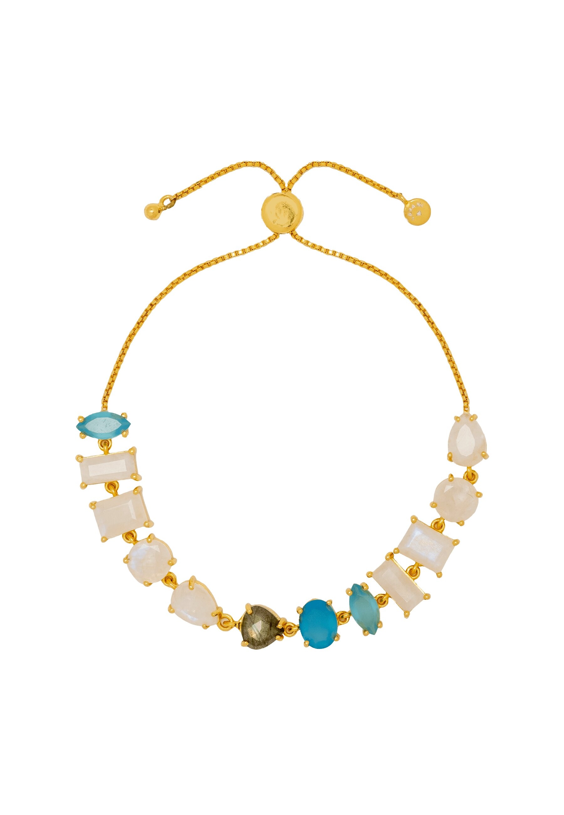 Imagen 0 de Pulsera de cadena bañada en oro con piedras portobello Blanco