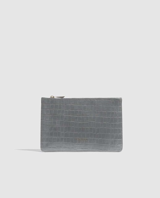 Imagen 0 de Cartera de mano pequeña de piel bovina con efecto coco gris