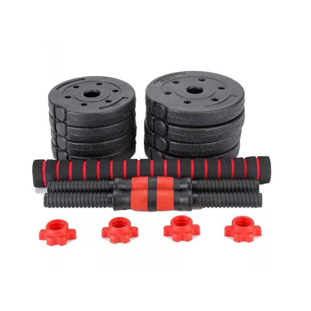 Juego de mancuernas 2 en 1 ajustables con barra extensible Fitness Tech - Negro / Rojo Negro / Rojo-2