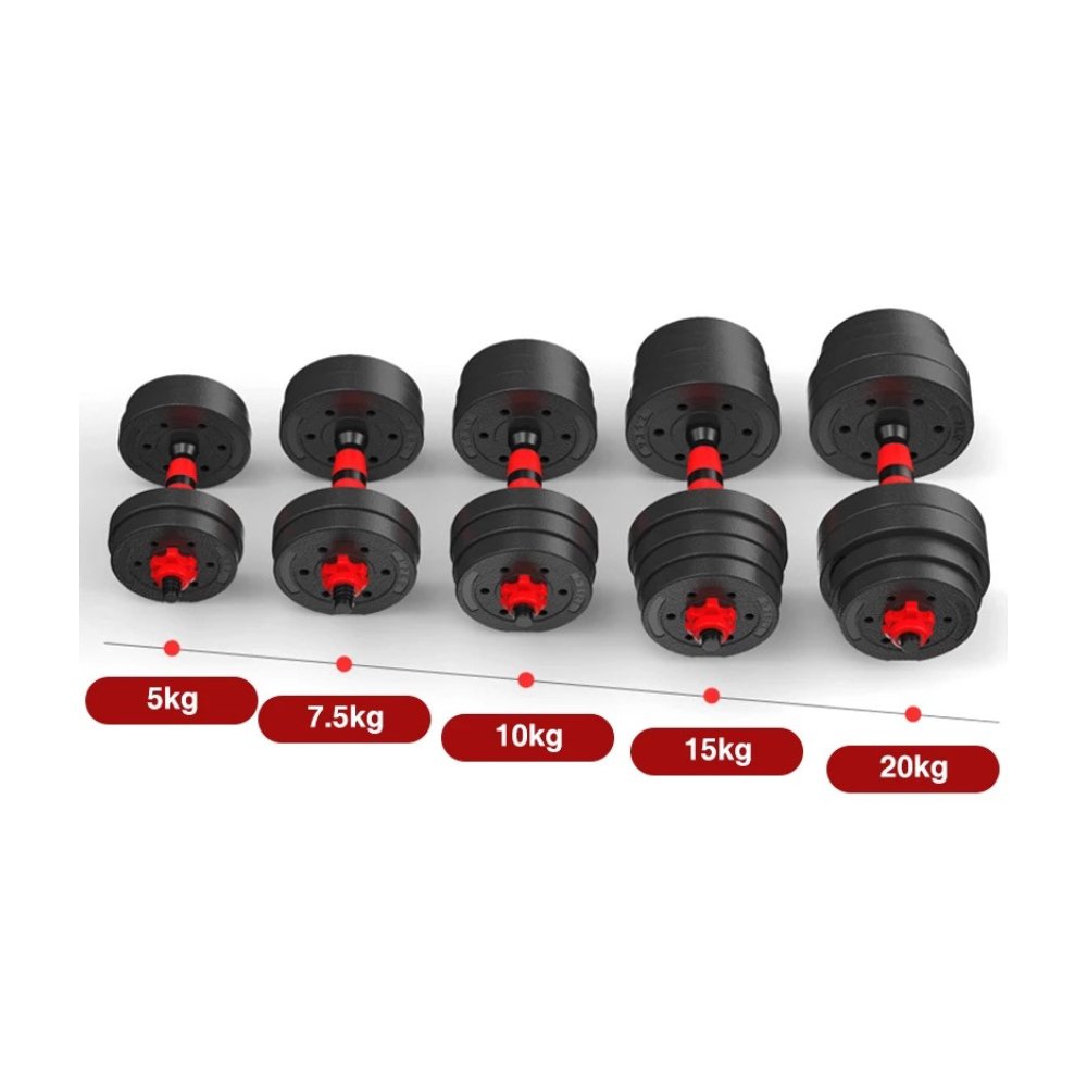 Juego de mancuernas 2 en 1 ajustables con barra extensible Fitness Tech - Negro / Rojo Negro / Rojo-5