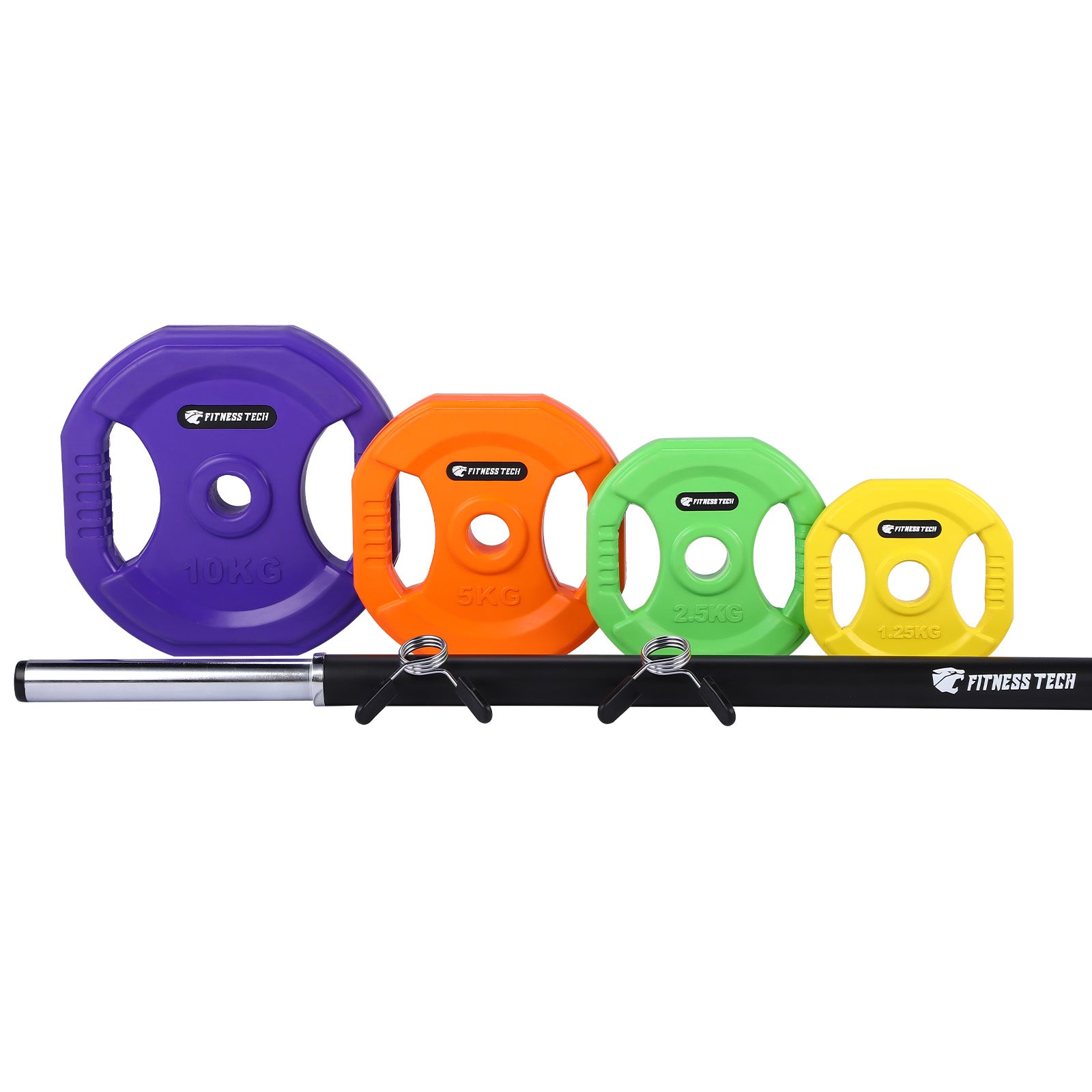 Set de barra Pump Profesional 40 kg con discos engomados Fitness Tech - Multicolor Multicolor-7