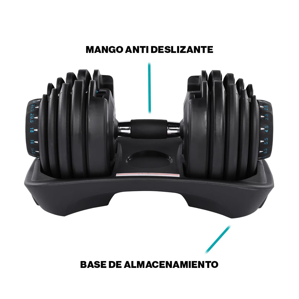 Imagen 4 de Juego de 2 mancuernas ajustables de 2.5 kg a 24kg Fitness Tech - Negro Negro