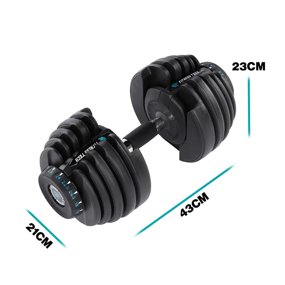 Imagen 5 de Juego de 2 mancuernas ajustables de 2.5 kg a 24kg Fitness Tech - Negro Negro