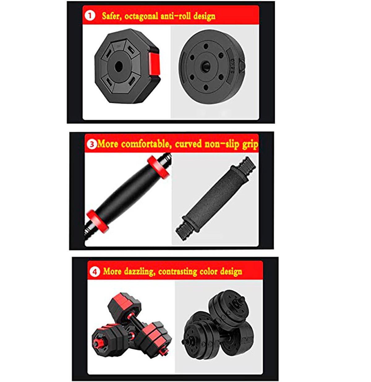 Juego de mancuernas 2 en 1 Octogonal Fitness Tech - Negro / Rojo Negro / Rojo-6