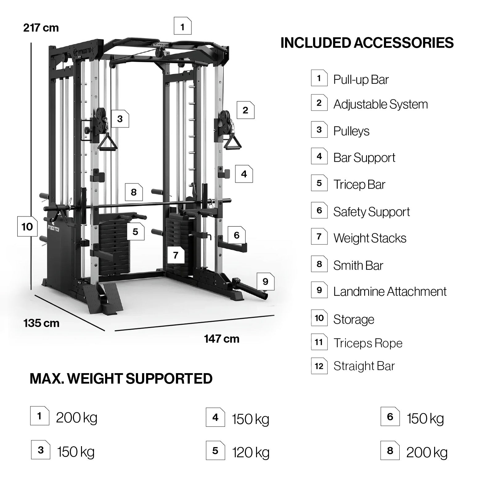 Multiestación Multipower Smith Machine S9000 Fitness Tech - Negro Negro-3
