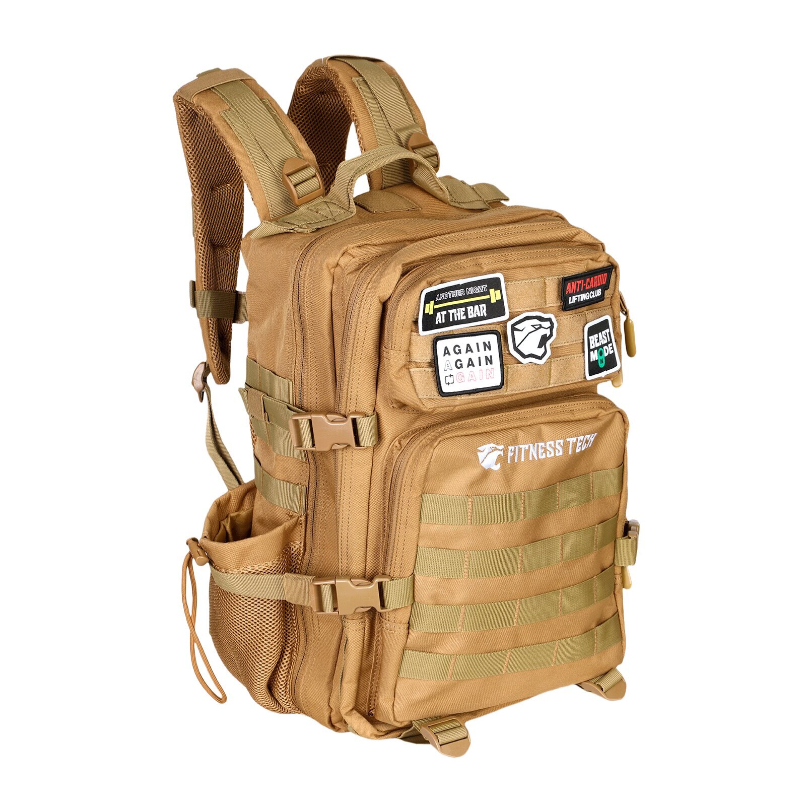 Mochila táctica 45L con sistema molle impermeable Fitness Tech - Marrón Marrón-3