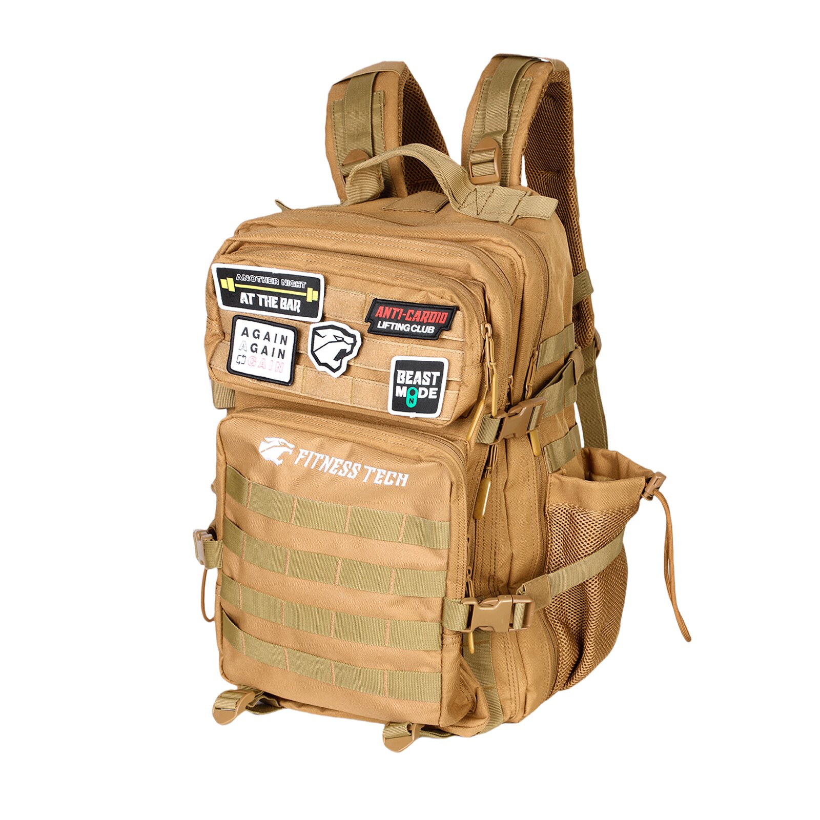 Mochila táctica 45L con sistema molle impermeable Fitness Tech - Marrón Marrón-4