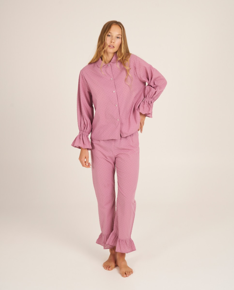 Camiseta de pijama de mujer con volante en los puños - Bohodot - Rosa Rosa-2