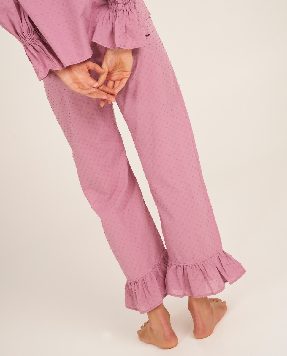 Pantalón de pijama de mujer con volantes en los tobillos - Bohodot - Rosa Rosa-3
