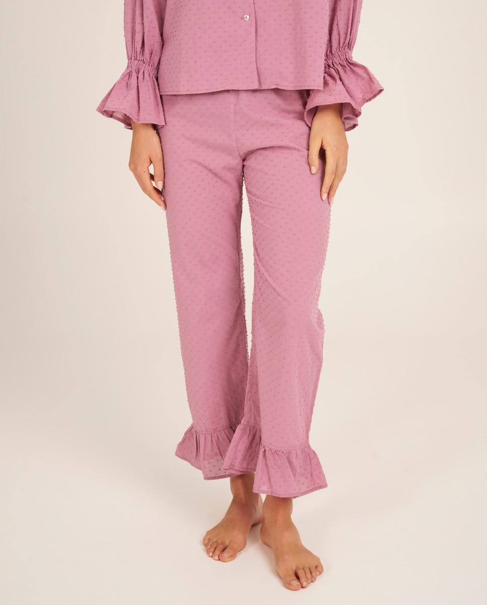 Pantalón de pijama de mujer con volantes en los tobillos - Bohodot - Rosa Rosa-1