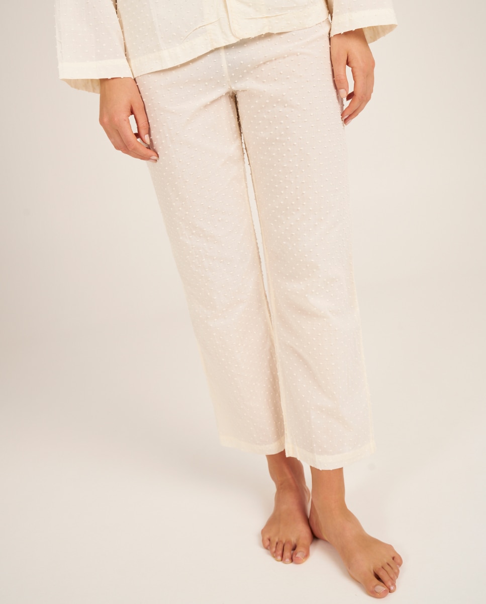 Pantalón de pijama de mujer en tejido de plumeti y bolsillos - Bohodot - Crudo Crudo-1