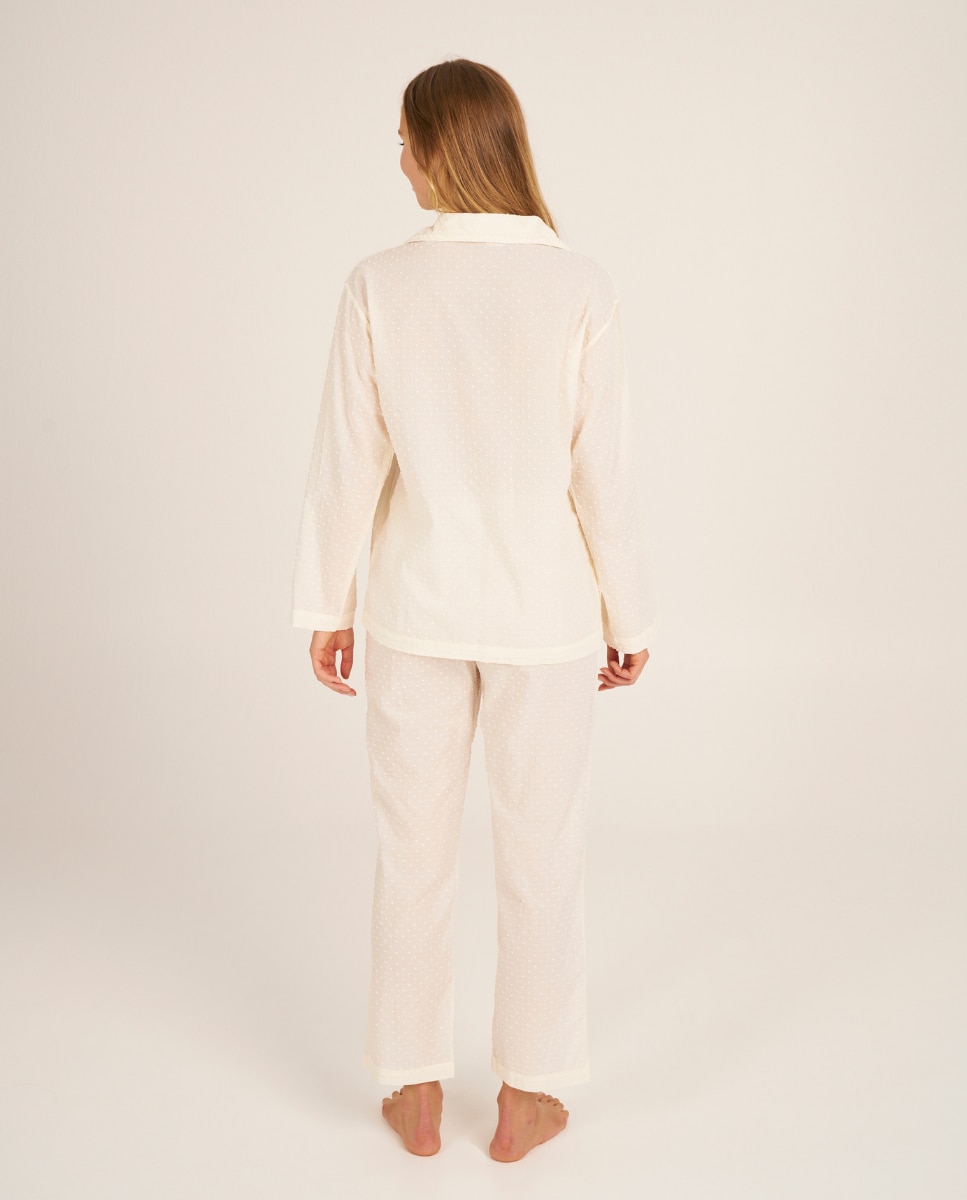 Pantalón de pijama de mujer en tejido de plumeti y bolsillos - Bohodot - Crudo Crudo-3