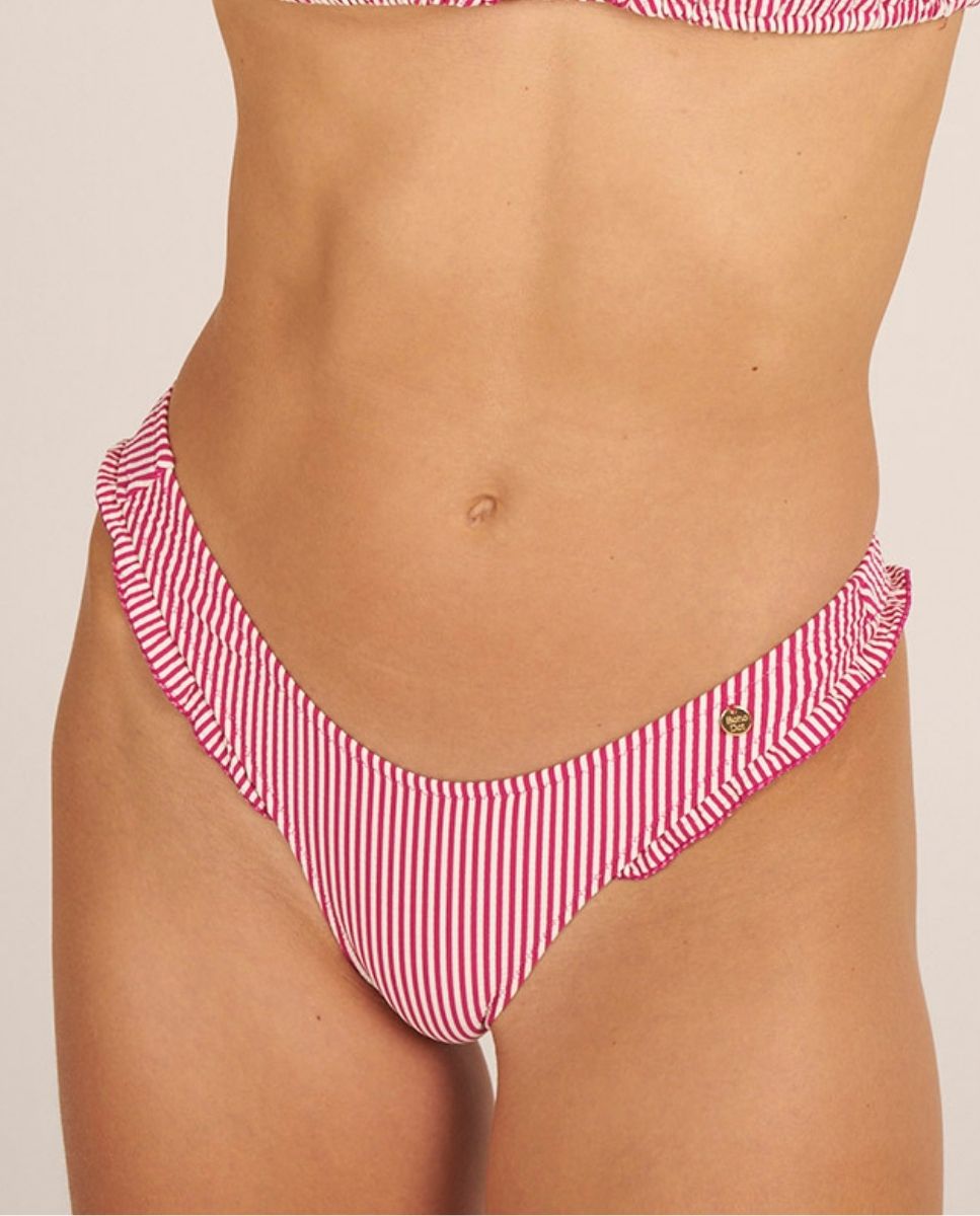 Bohodot - Braga de bikini en forma de uve con volante y estampado de rayas.