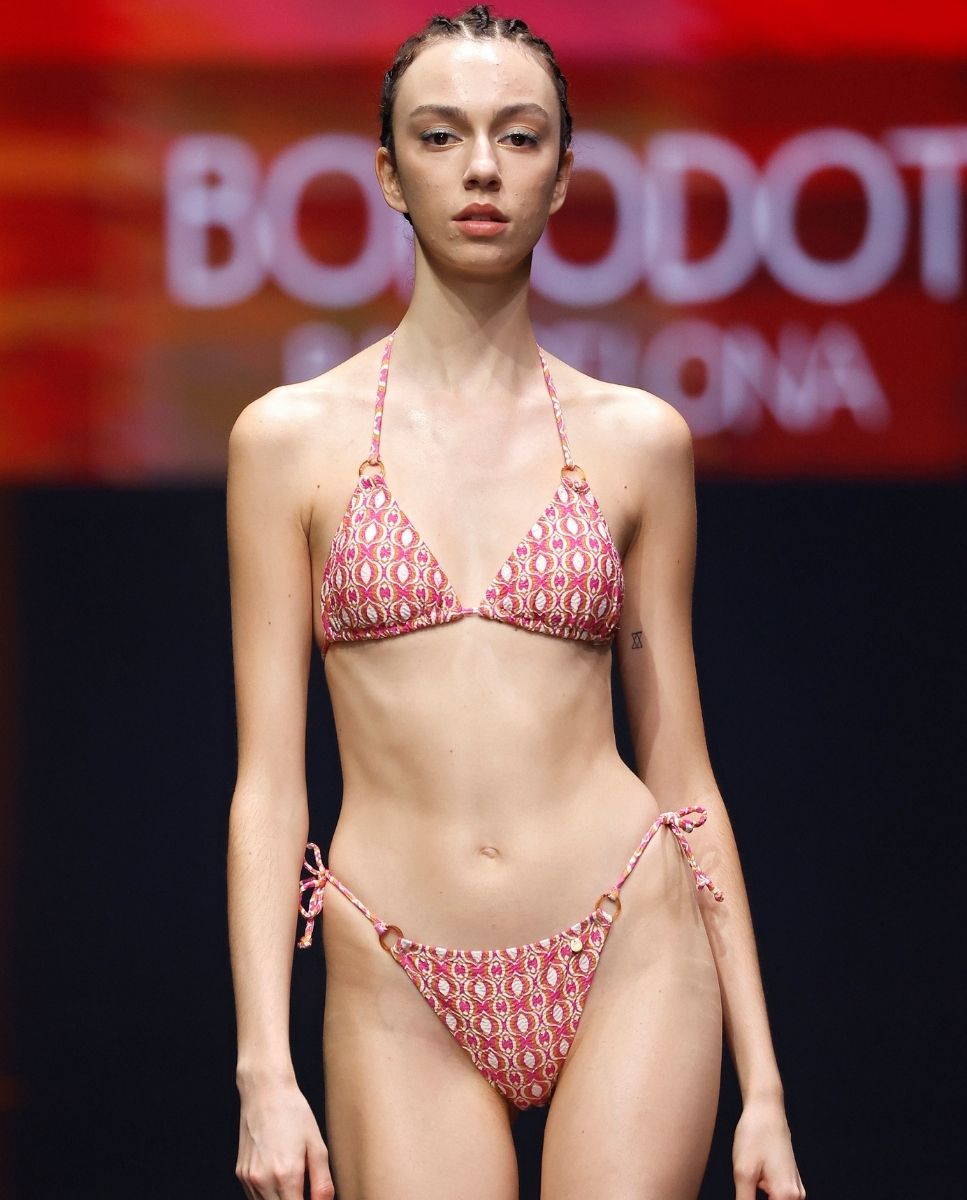 Top de bikini triángulo cortina en tejido estampado - Bohodot - Rosa Rosa-4