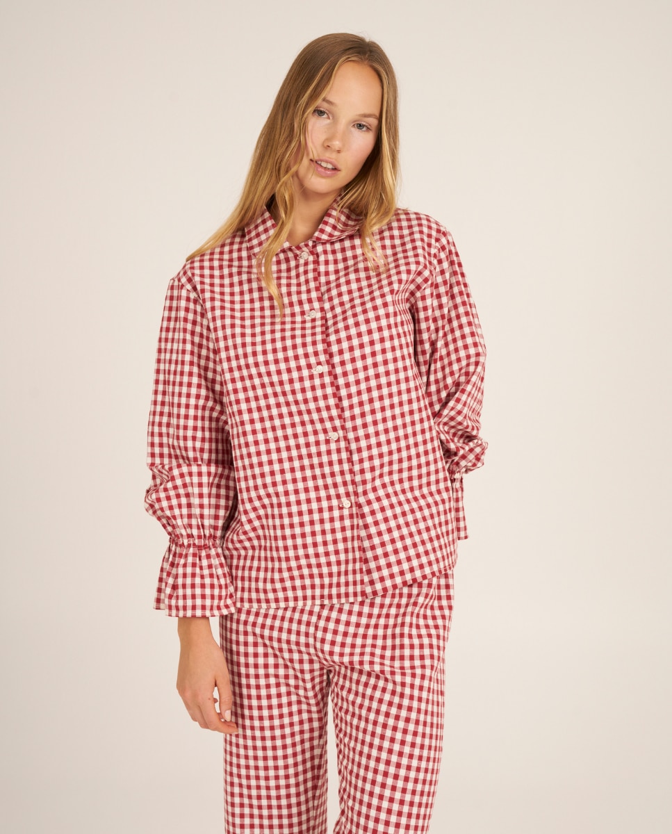 Camiseta de pijama de mujer con volantes en los puños - Bohodot - Rojo / Blanco Rojo / Blanco-1