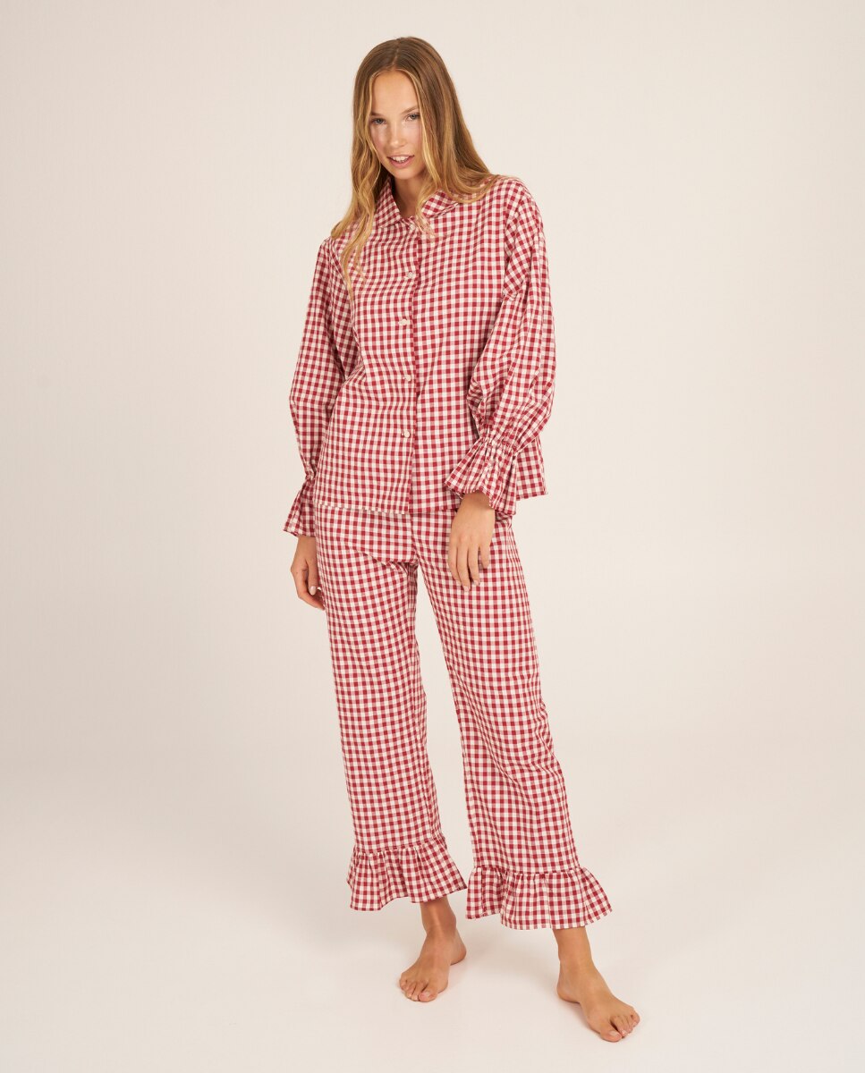 Camiseta de pijama de mujer con volantes en los puños - Bohodot - Rojo / Blanco Rojo / Blanco-2