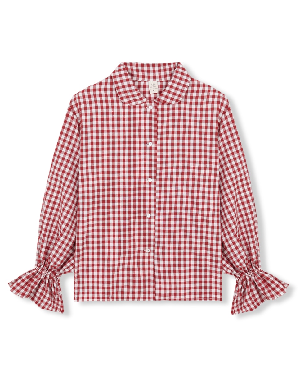 Camiseta de pijama de mujer con volantes en los puños - Bohodot - Rojo / Blanco Rojo / Blanco-4