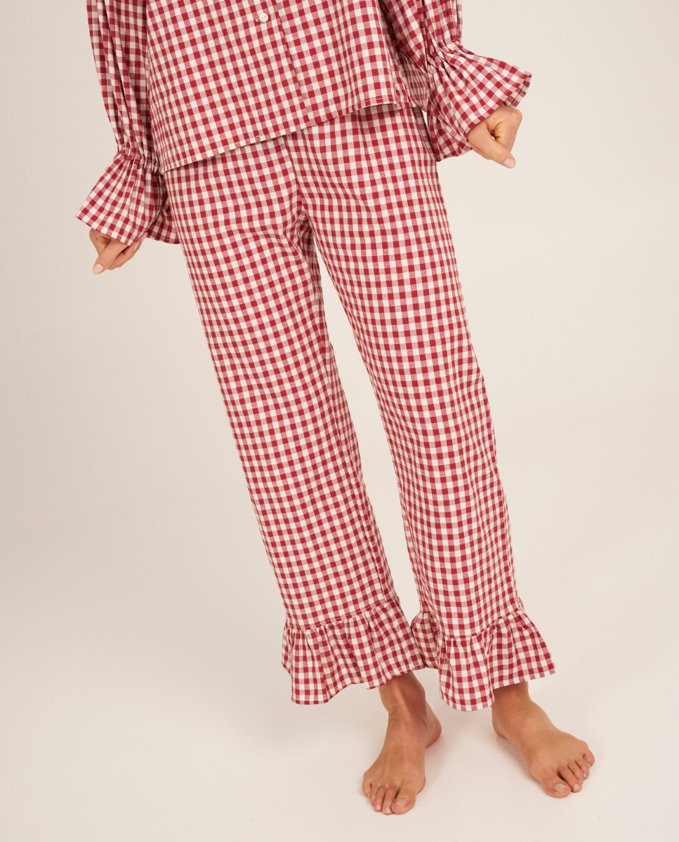 Pantalón de pijama de mujer con volantes en los tobillos - Bohodot - Rojo / Blanco Rojo / Blanco-1