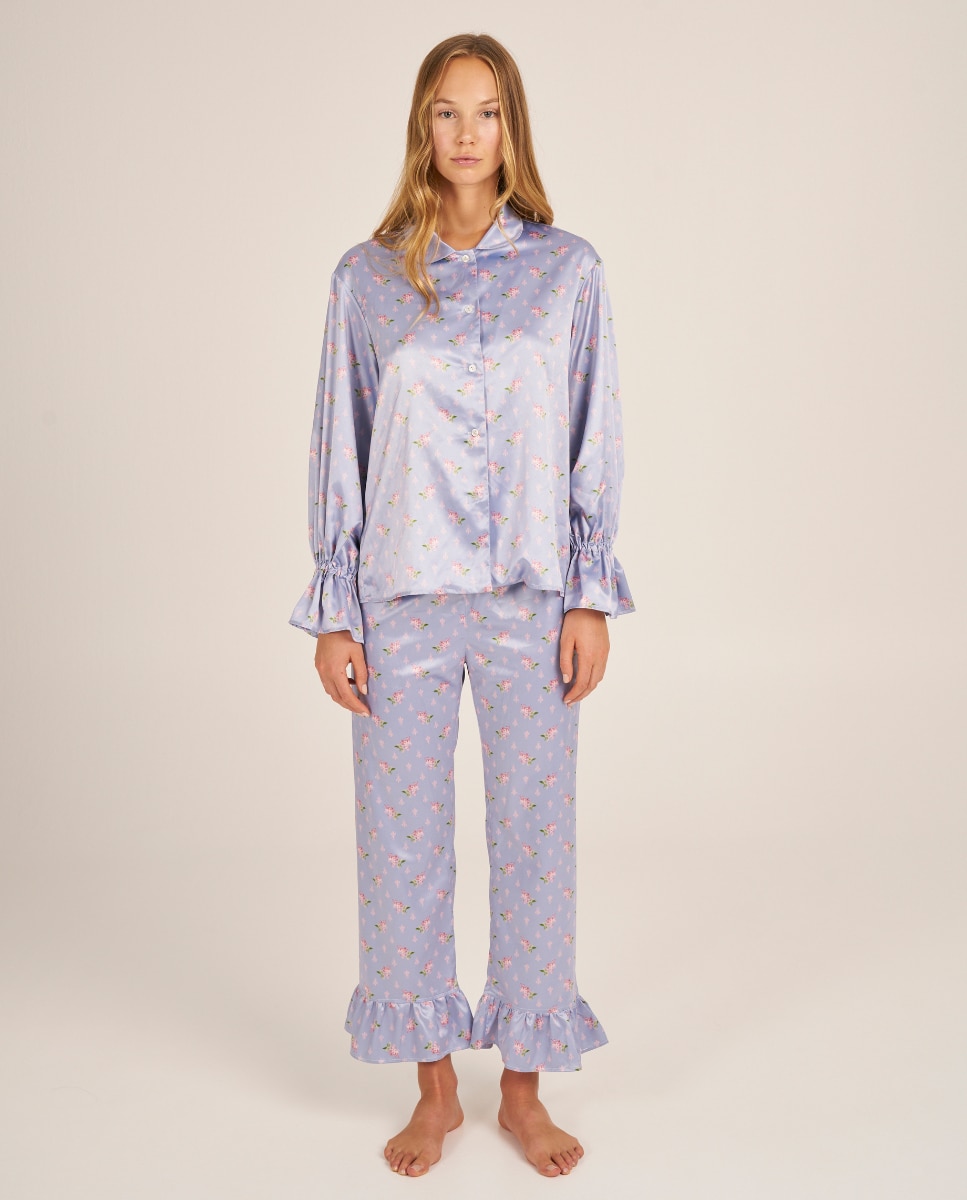 Camiseta de pijama de mujer con volantes en los puños y tejido de poliester - Bohodot - Lila Lila-2