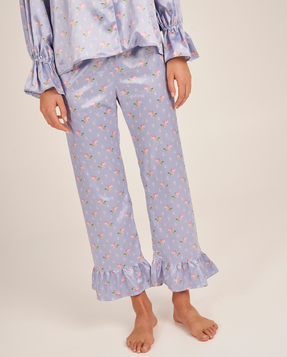 Pantalón de pijama de mujer estampado con volantes en los tobillos y tejido de poliester - Bohodot - Lila Lila-1