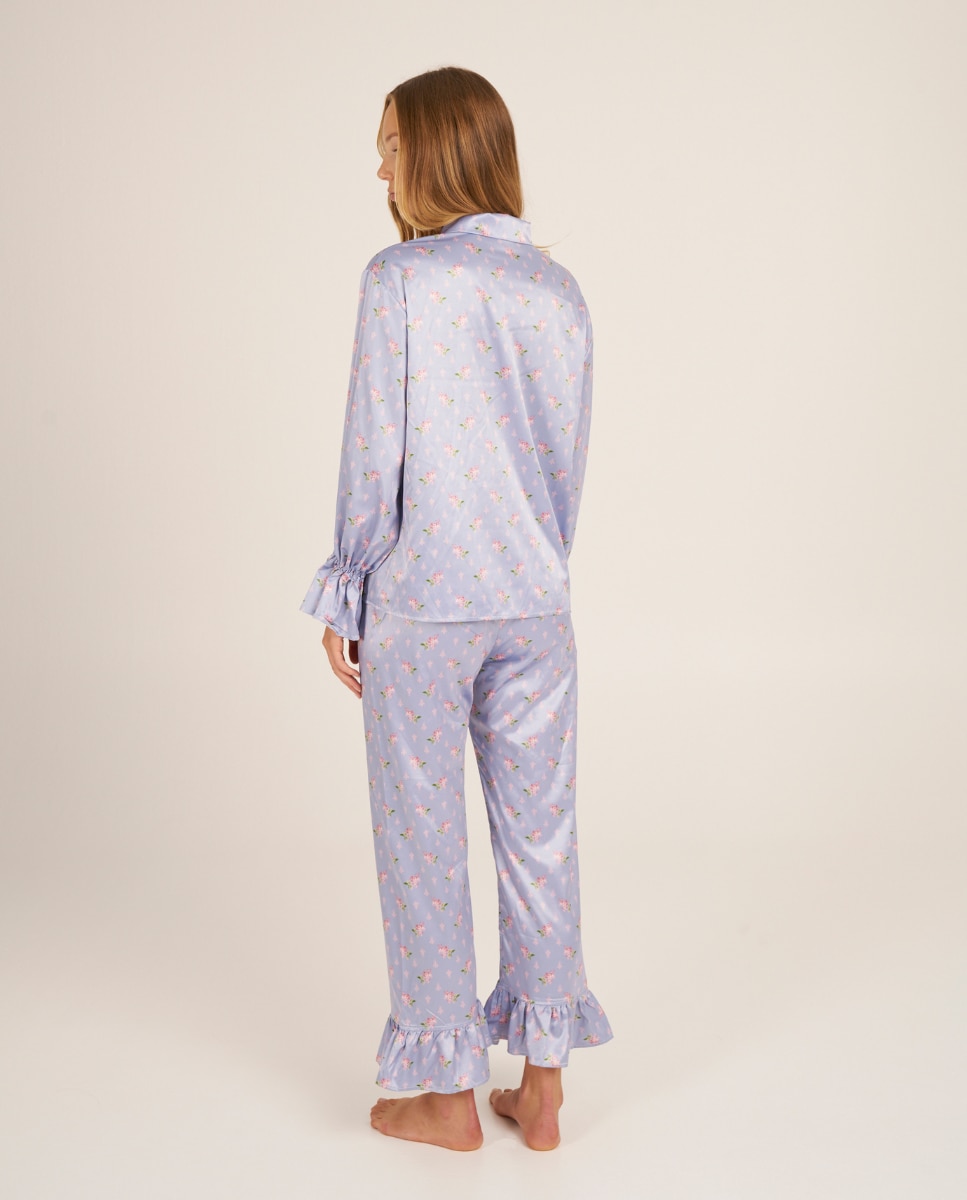 Pantalón de pijama de mujer estampado con volantes en los tobillos y tejido de poliester - Bohodot - Lila Lila-3