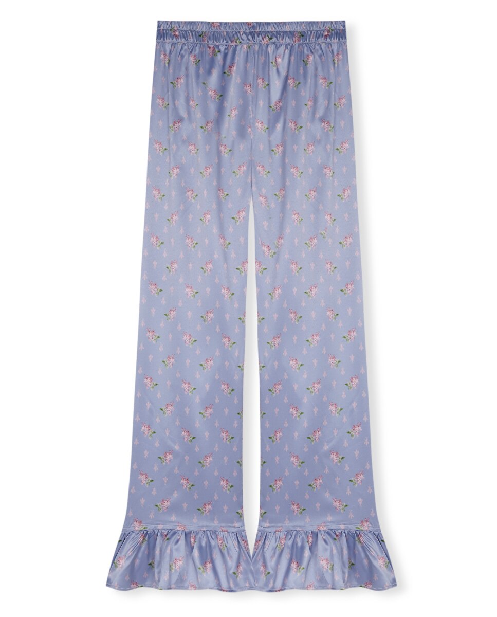 Pantalón de pijama de mujer estampado con volantes en los tobillos y tejido de poliester - Bohodot - Lila Lila-4