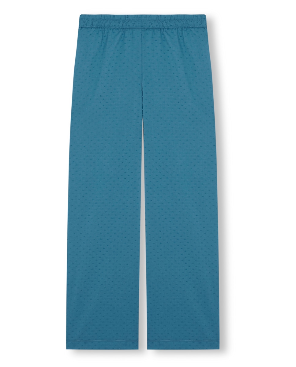 Pantalón de pijama de mujer en tejido de plumeti crudo y bolsillos - Bohodot - Petróleo Petróleo-4