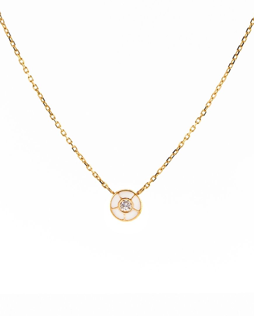Collar De Oro Amarillo 585 Con Diamante Solitario - Círculo Geo, Diamante 0.03 Ct, Diseño Delicado Para Mujer