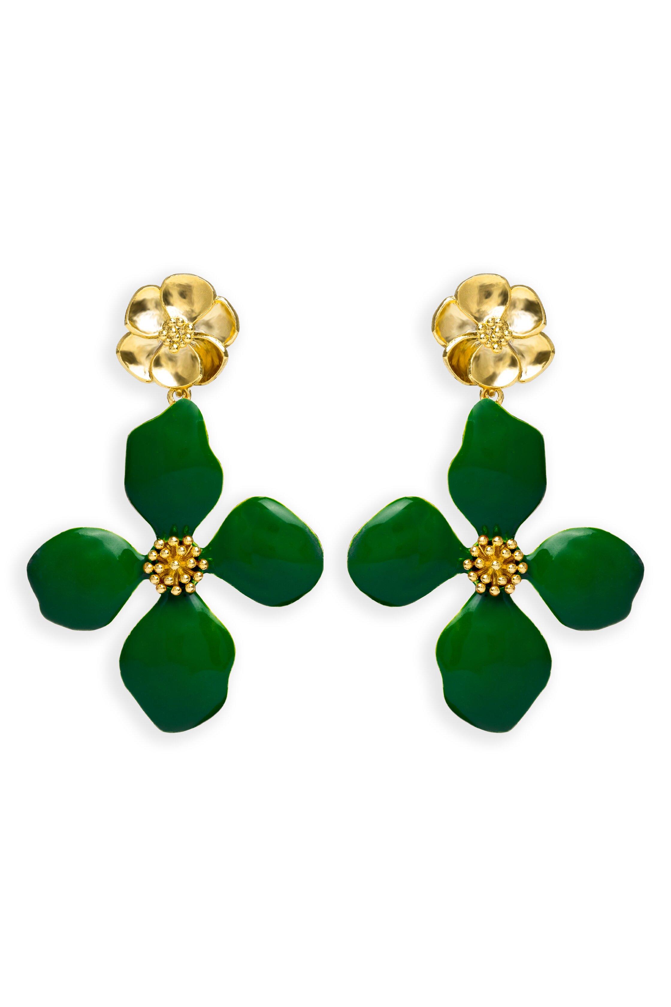 Imagen 0 de Pendientes bañados en oro con piedras diseño sofisticado cassia Verde