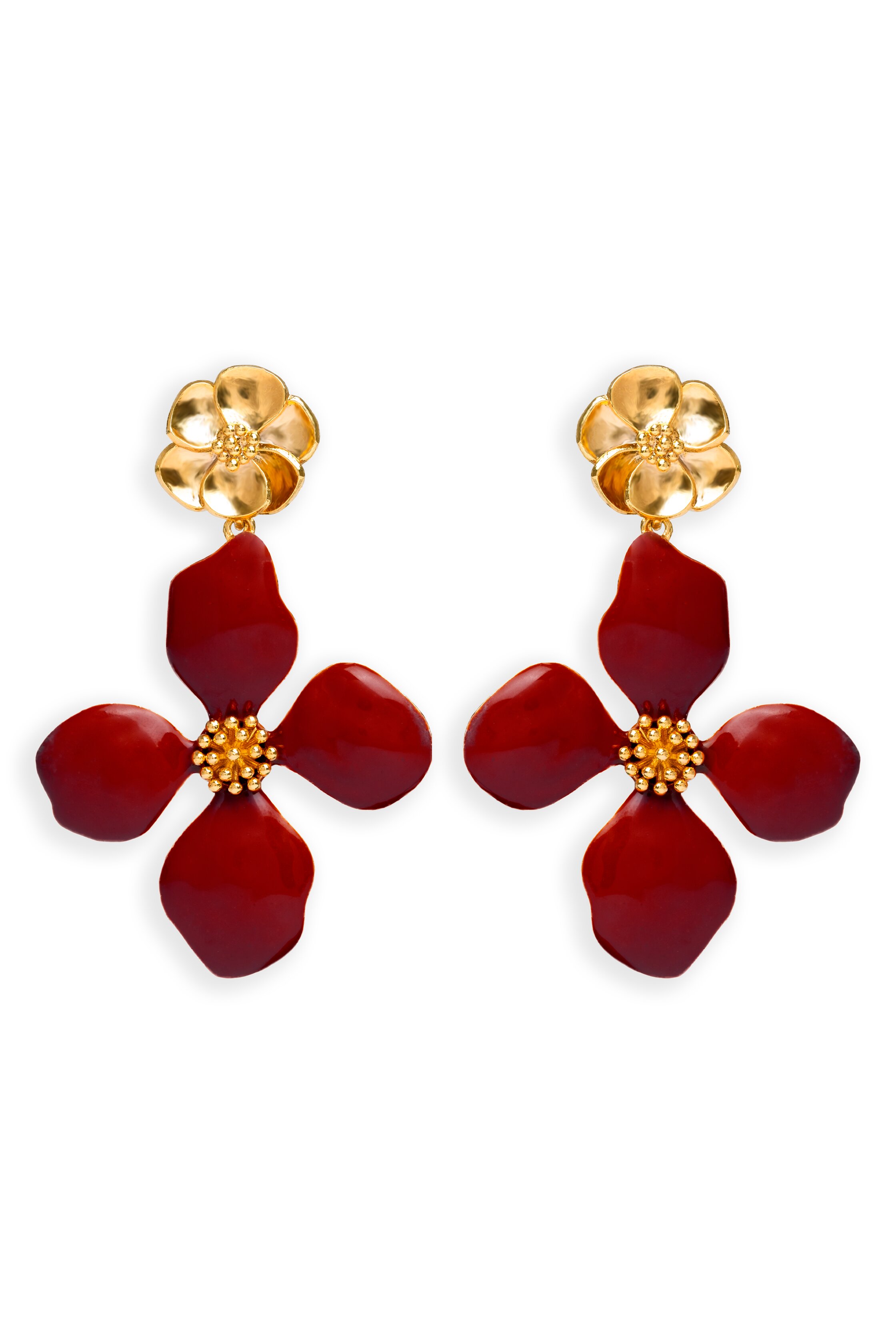 Imagen 0 de Pendientes bañados en oro con piedras diseño vibrante cassia Granate