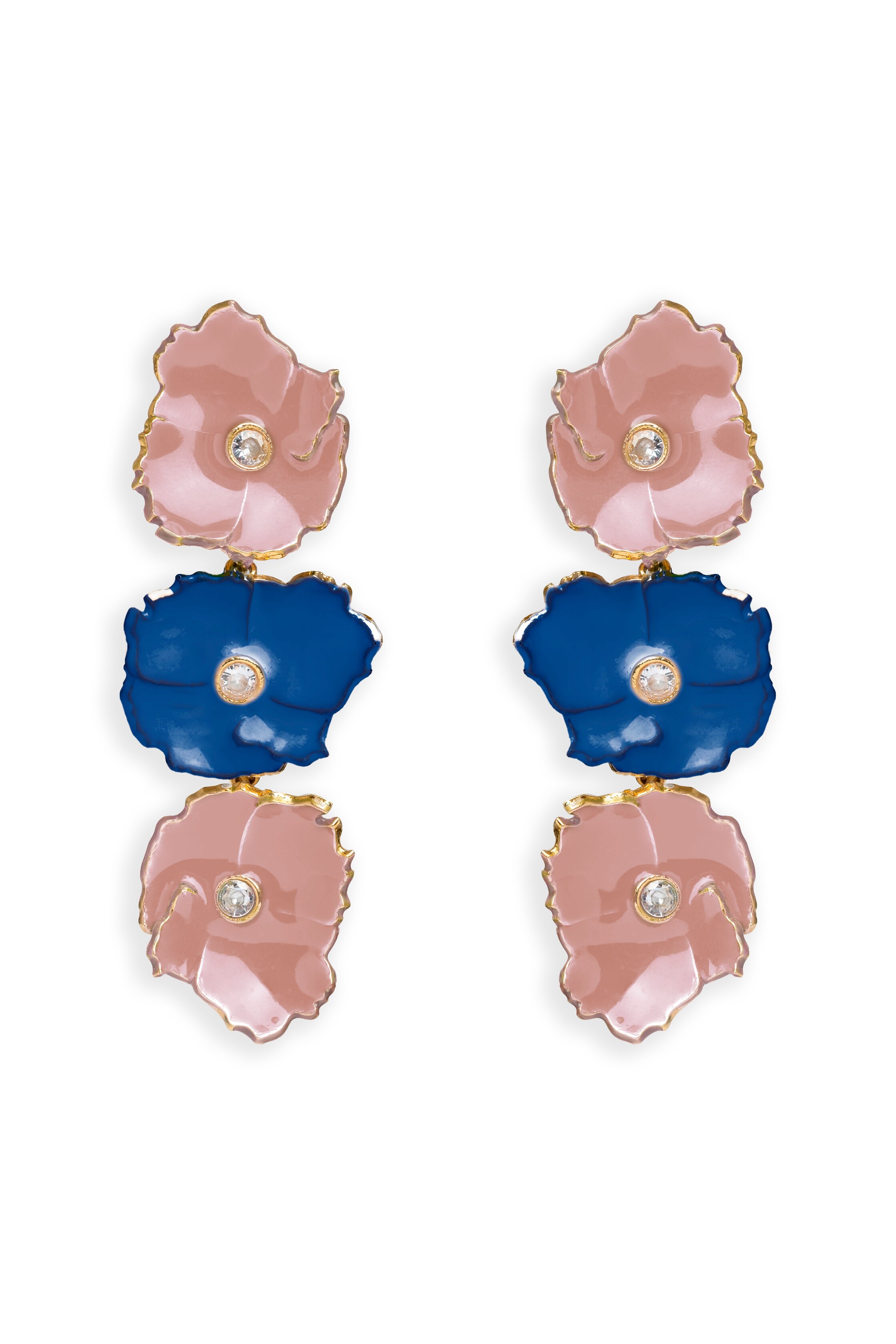Pendientes bañados en oro con piedras estilo vibrante prunus - Lavani Jewels - Azul Azul-1