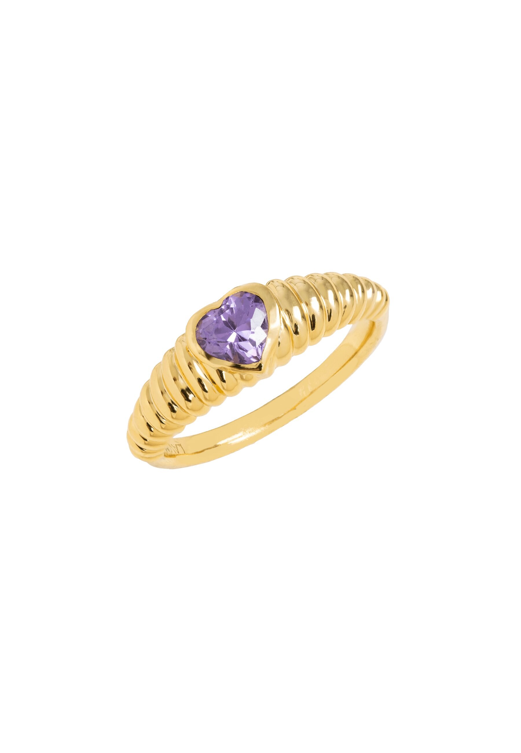 Anillo sello bañado en oro con amatista estilo romántico corazón - Lavani Jewels - Morado Morado-1