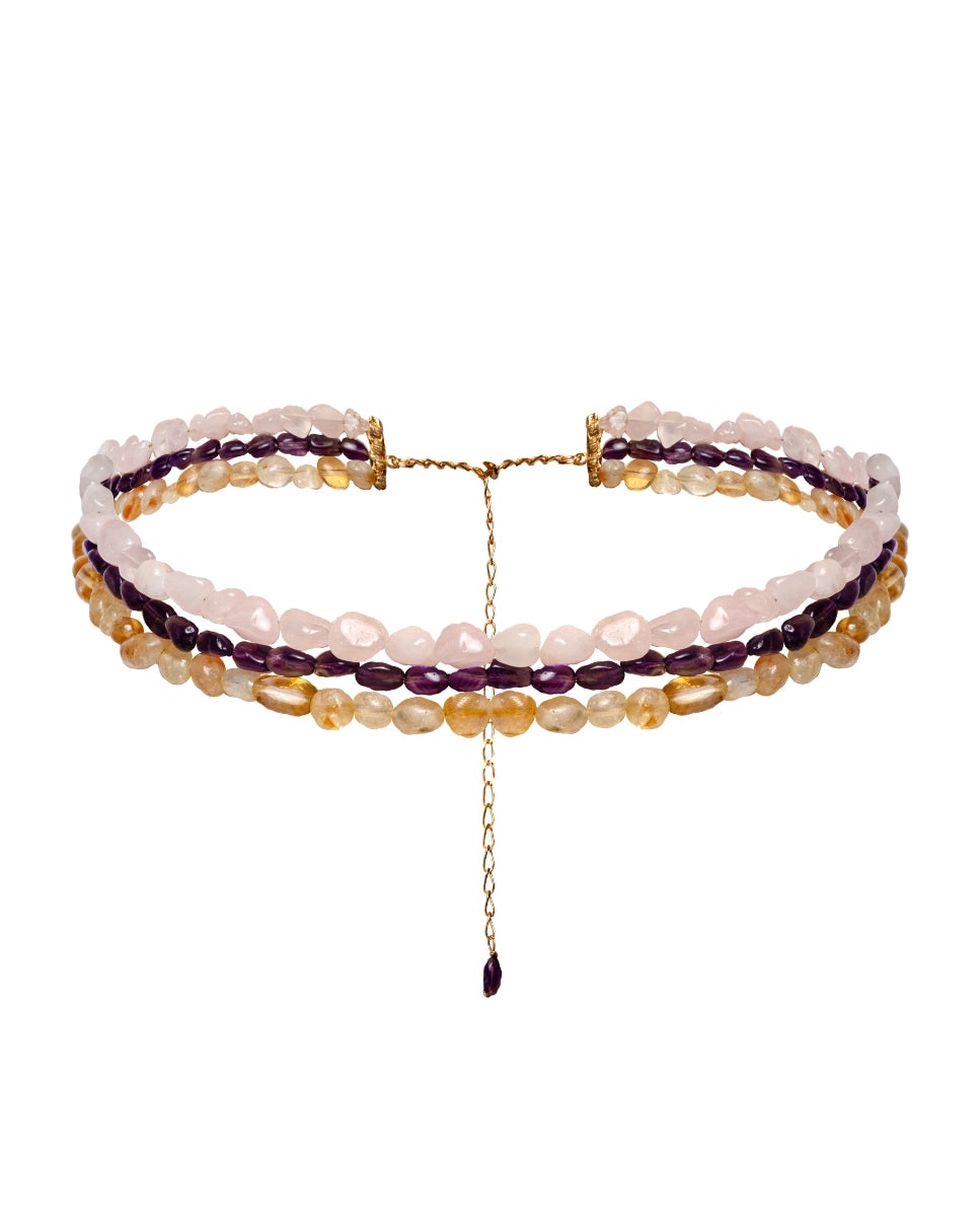 Choker rosa Haku con cuarzo rosa y ámbar