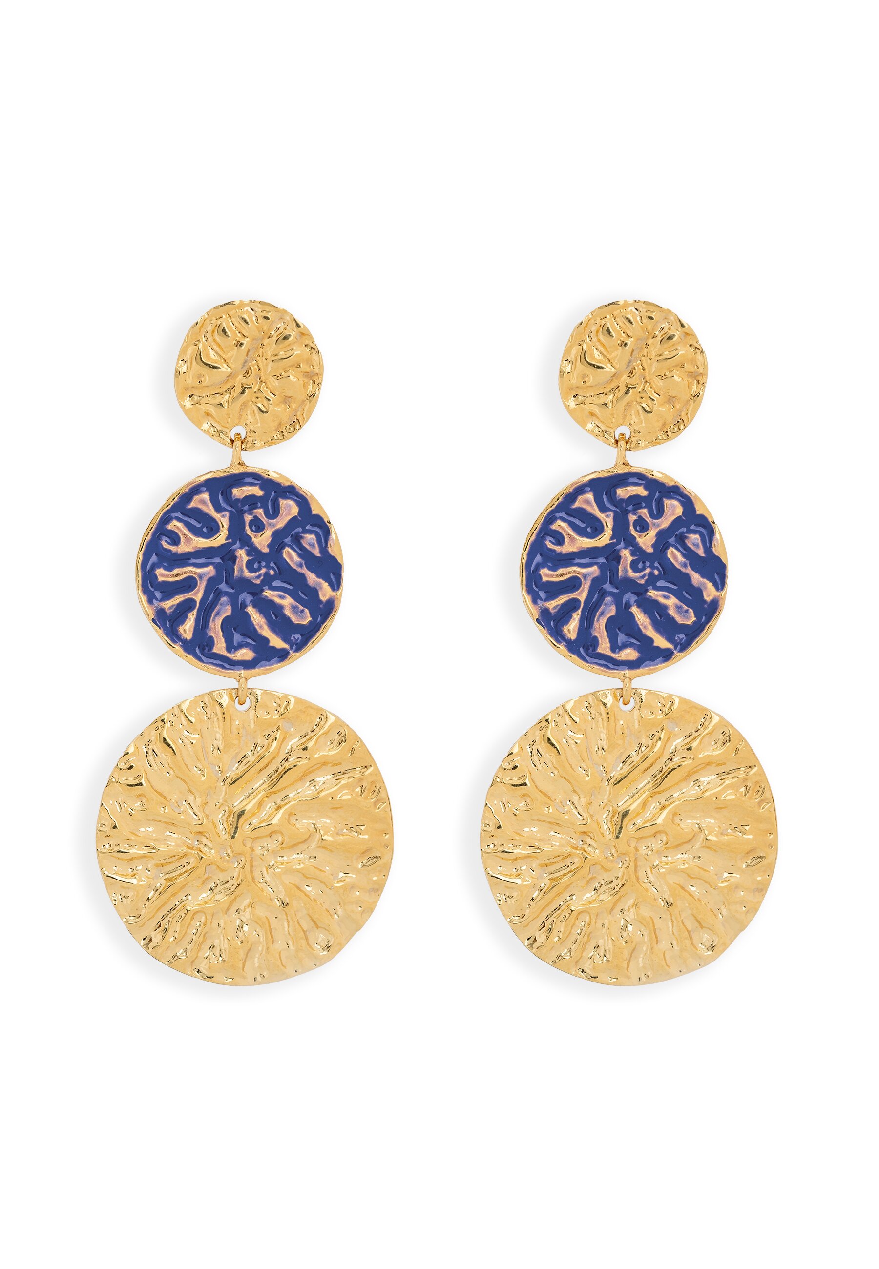 Imagen 0 de Pendientes bañados en oro con piedras estilo fluido geiser Azul