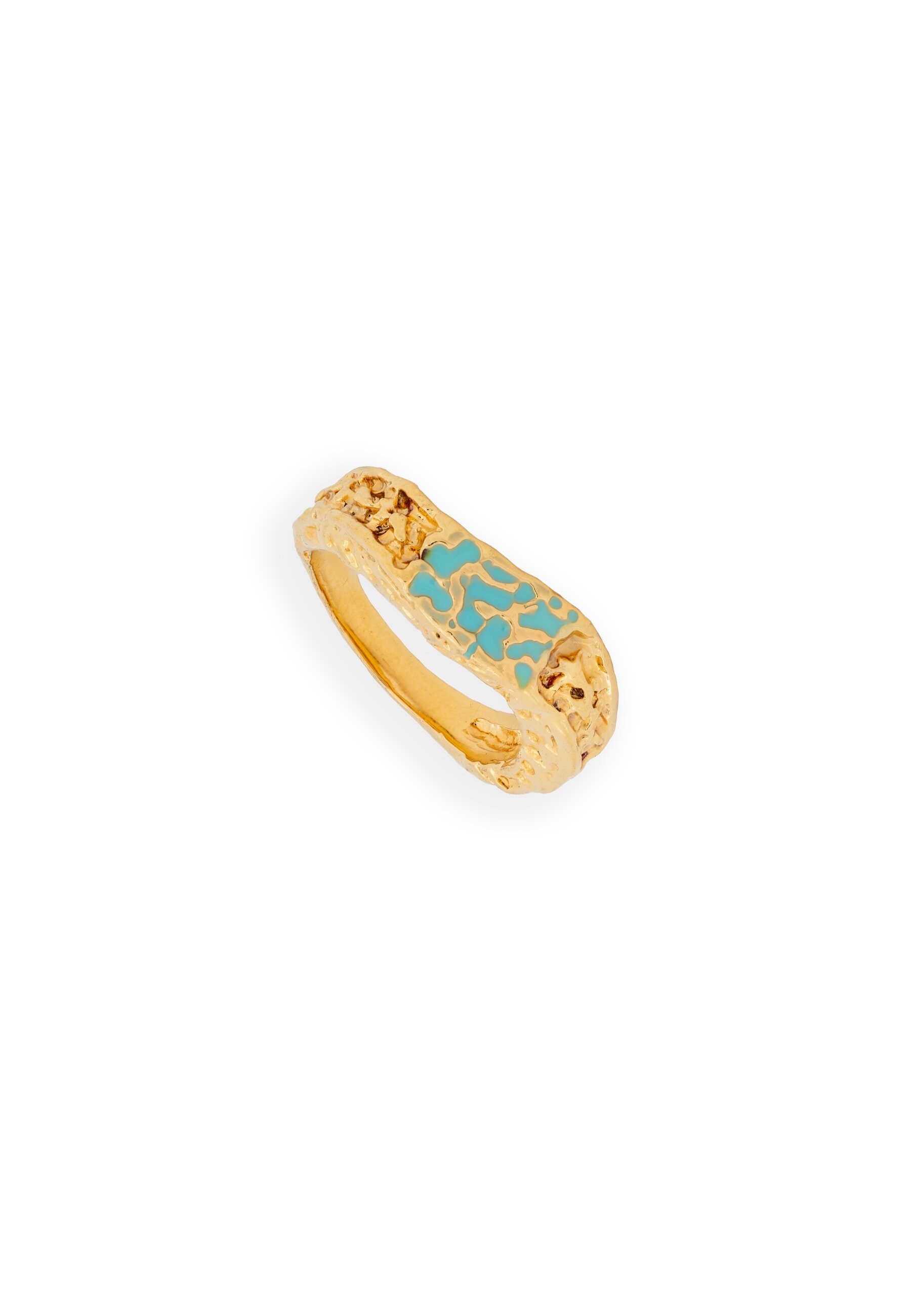 Anillo sello bañado en oro con piedra diseño vibrante geiser - Lavani Jewels - Azul Turquesa Azul Turquesa-1
