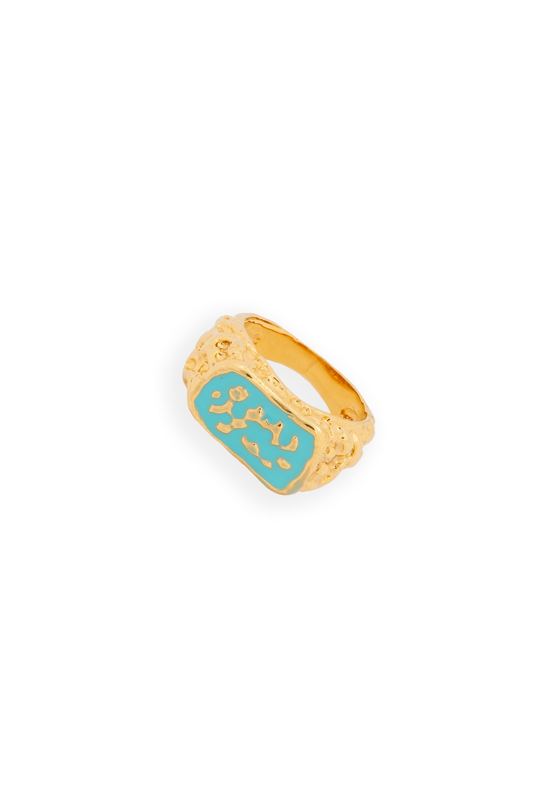 Anillo sello bañado en oro con piedra estilo audaz magma - Lavani Jewels - Azul Turquesa Azul Turquesa-1