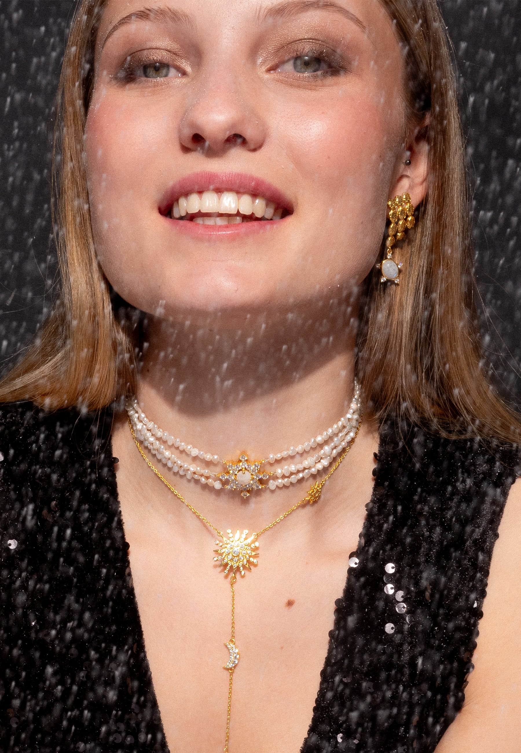 Chokers ajustado bañado en oro con perlas estilo clásico lavani - Lavani Jewels - Blanco Blanco-1