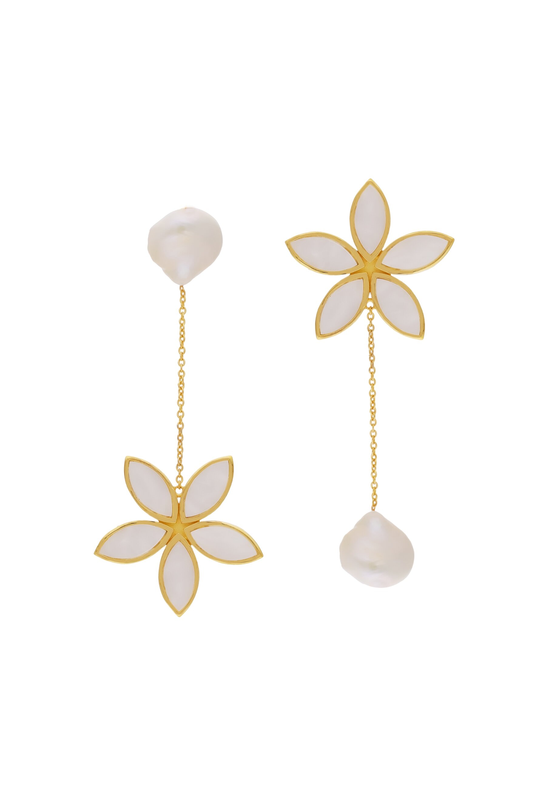 Pendientes bañados en oro con piedras diseño loto lotus - Lavani Jewels - Blanco Blanco-1