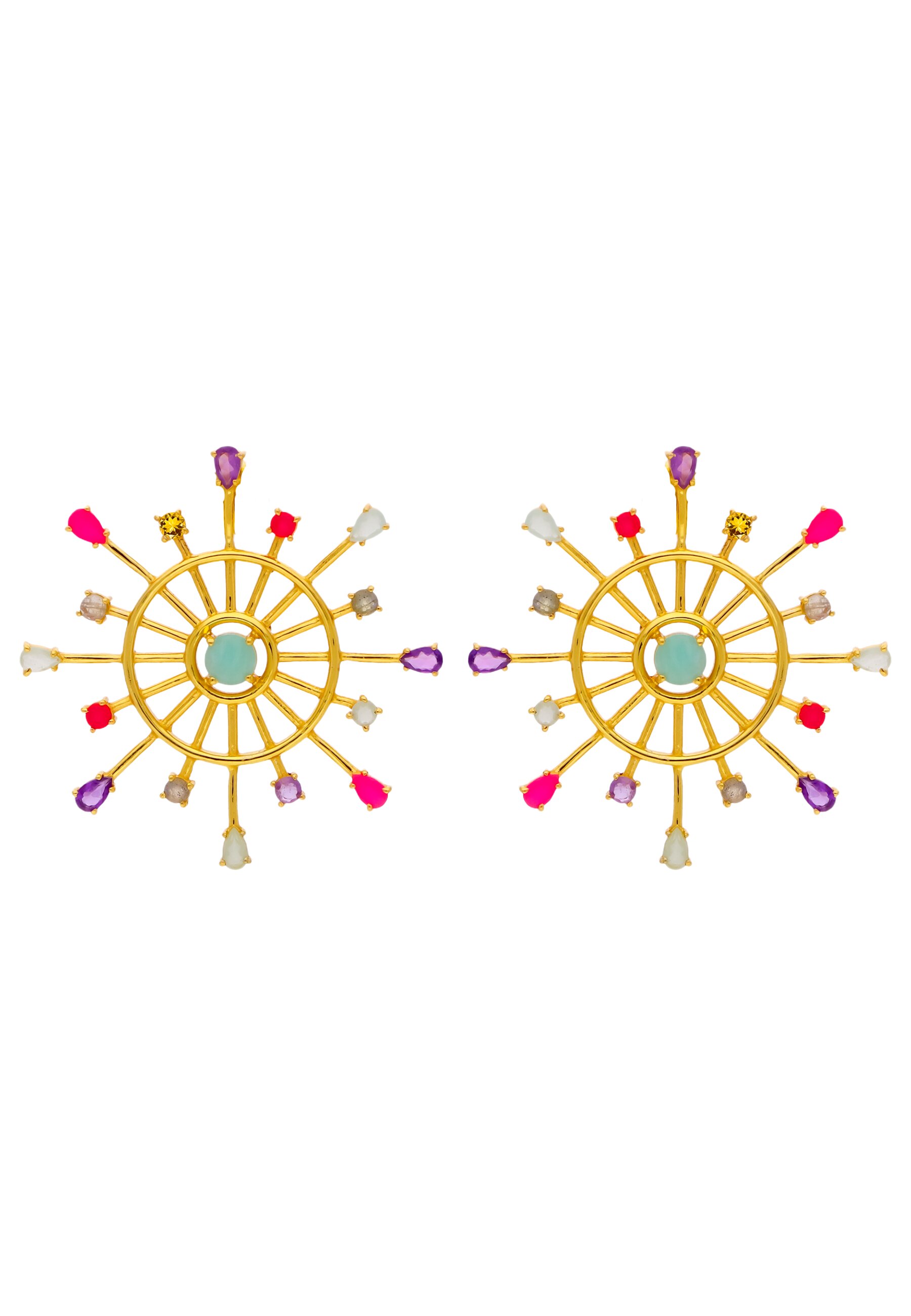Pendientes bañados en oro con piedras diseño mistico rueda dharma - Lavani Jewels - Multicolor Multicolor-1