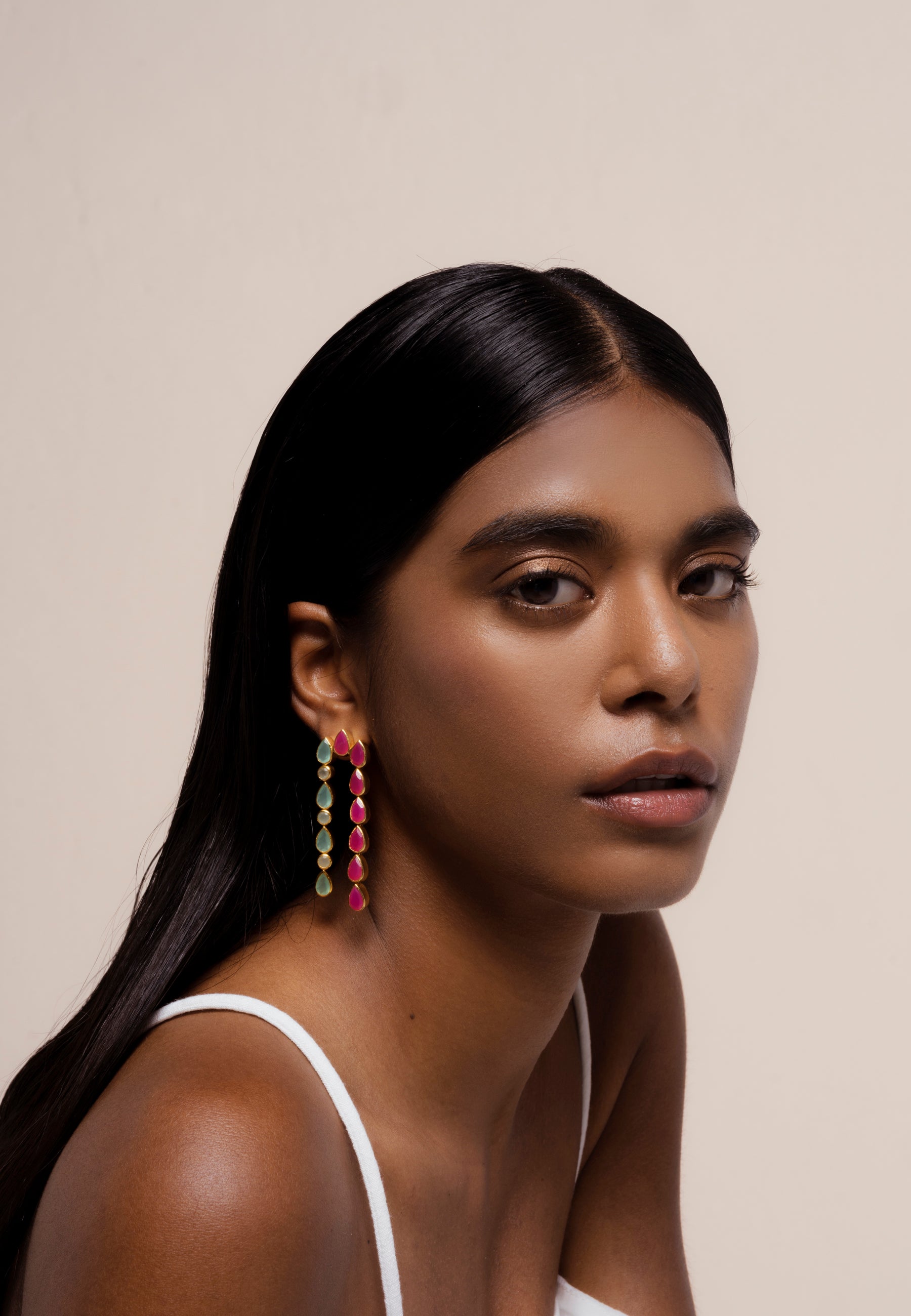 Pendientes bañados en oro con piedras estilo bohemio samsara - Lavani Jewels - Aguamarina Aguamarina-3