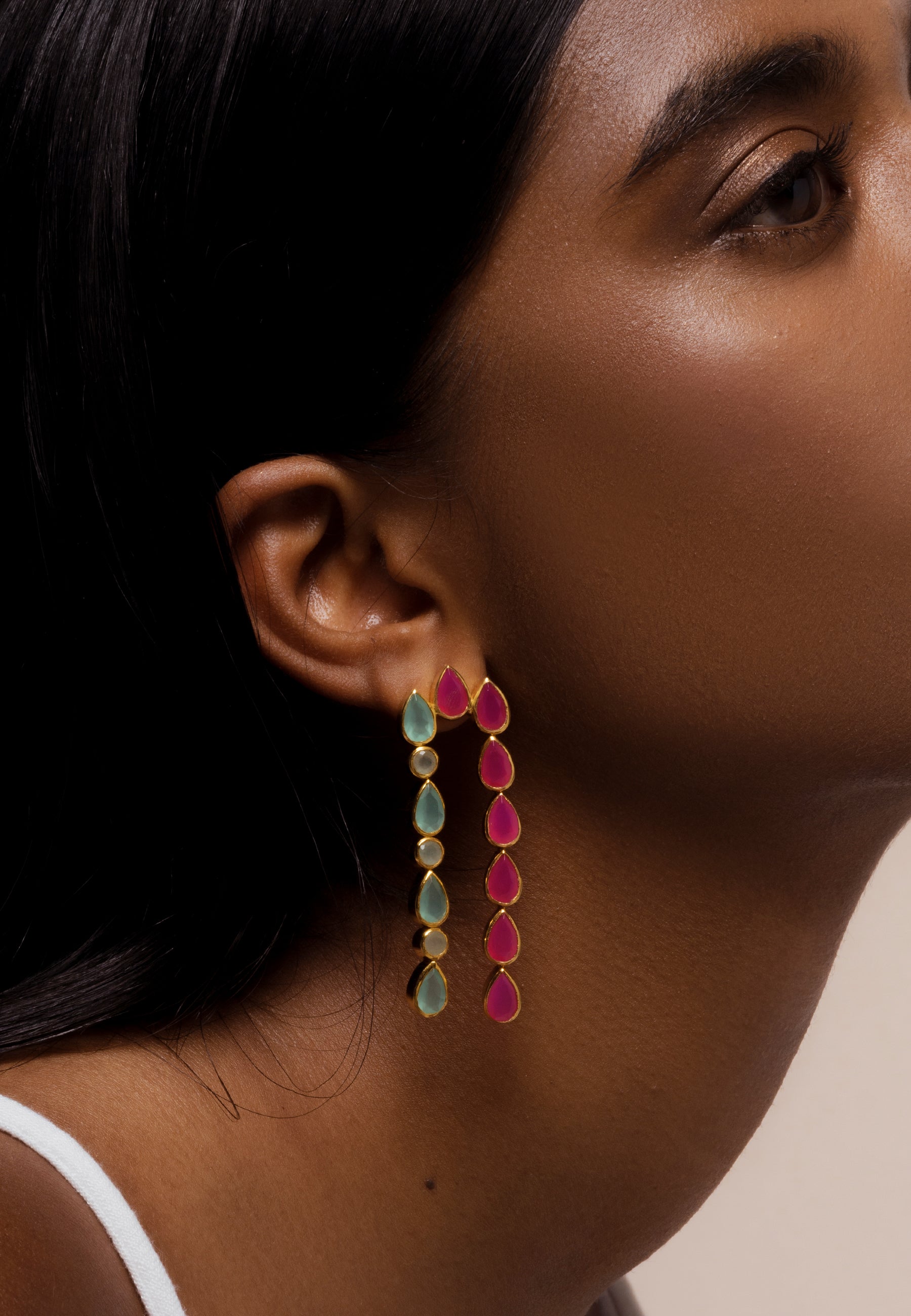 Pendientes bañados en oro con piedras estilo bohemio samsara - Lavani Jewels - Aguamarina Aguamarina-4