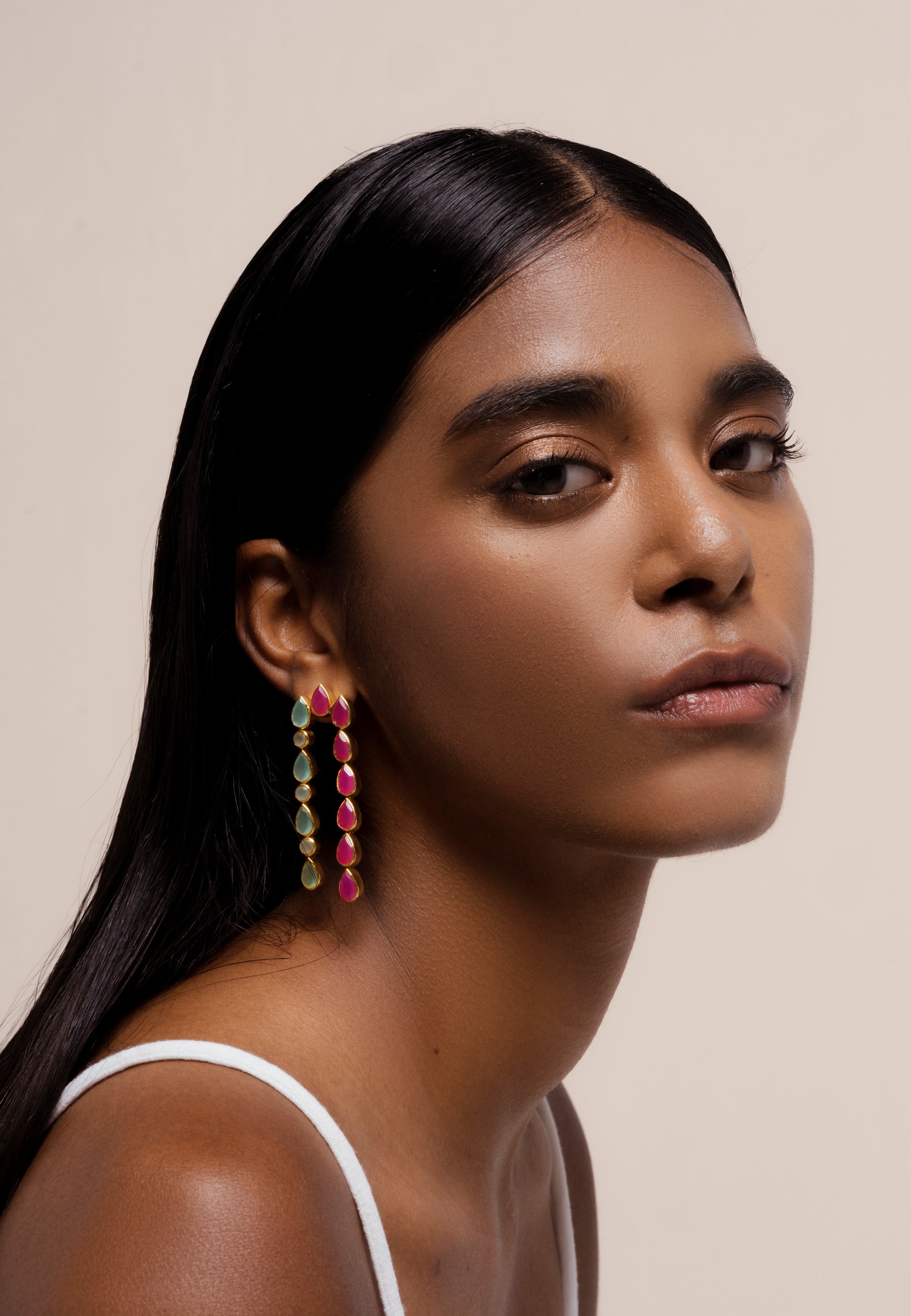 Pendientes bañados en oro con piedras estilo bohemio samsara - Lavani Jewels - Aguamarina Aguamarina-6