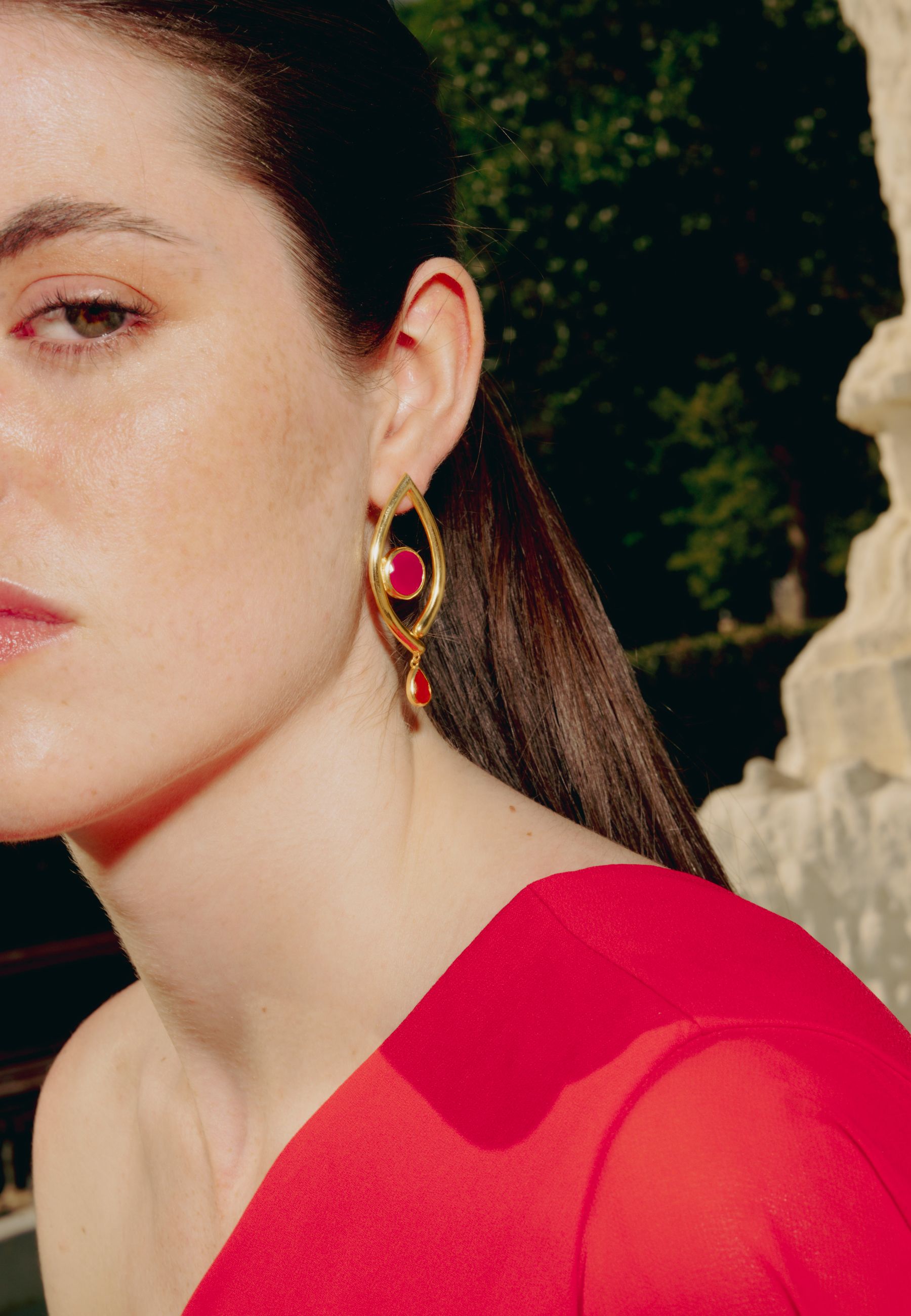 Pendientes bañados en oro con piedras estilo delicado intuition - Lavani Jewels - Naranja Naranja-4