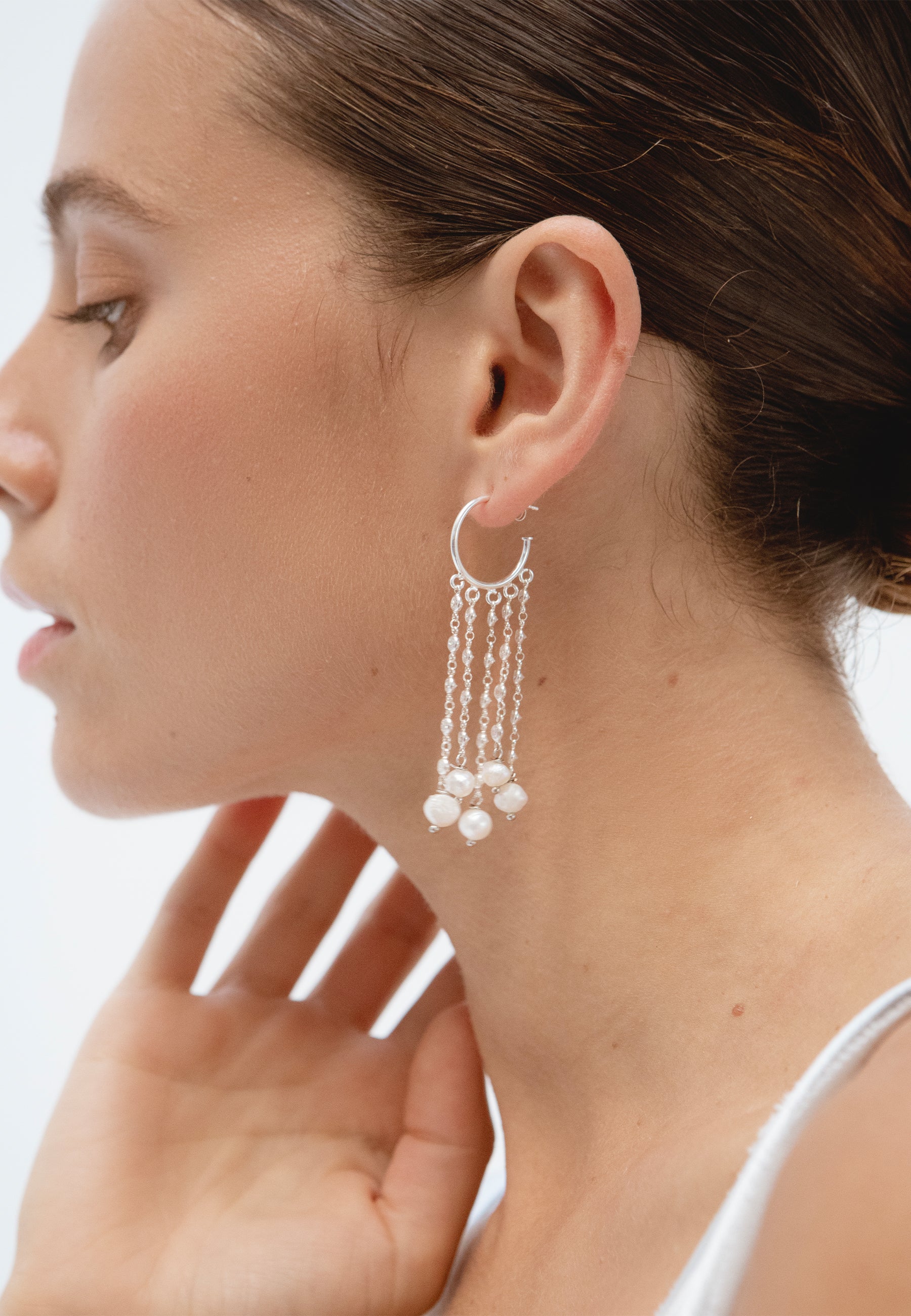 Pendientes de aro de plata con perlas vega - Lavani Jewels - Blanco Blanco-4