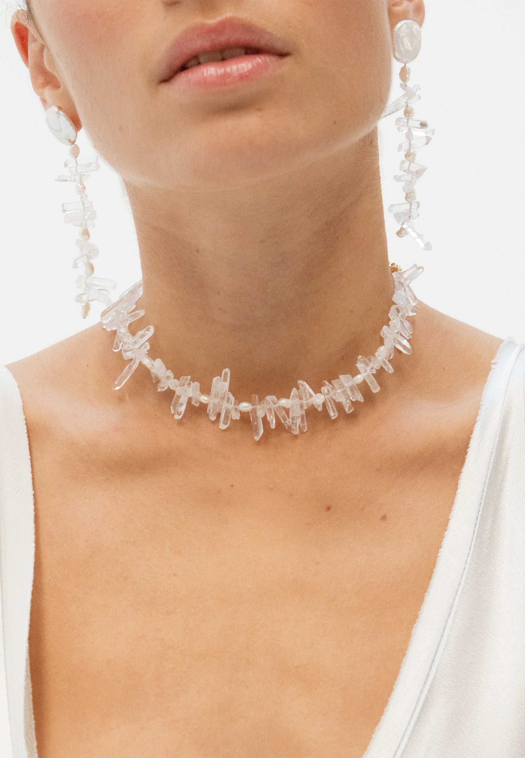 Chokers bañados en oro con cuarzo diseño radiante calista - Lavani Jewels - Blanco Blanco-2