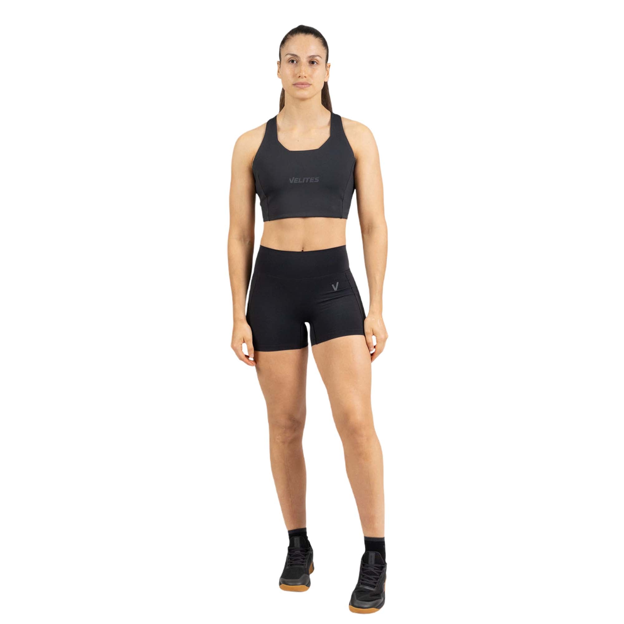 Leggins cortos para entrenamiento mujer Velites - Negro Negro-2