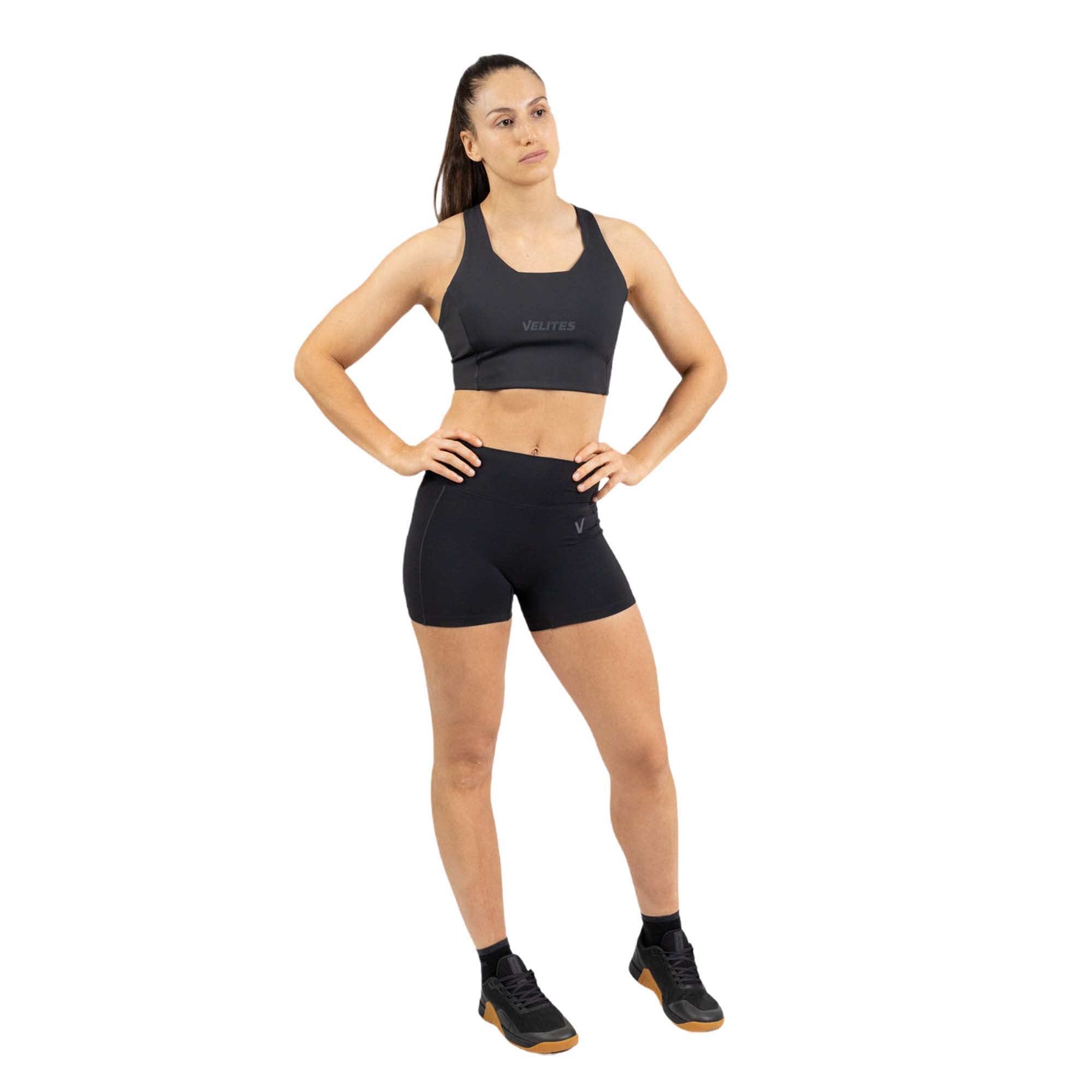 Leggins cortos para entrenamiento mujer Velites - Negro Negro-4